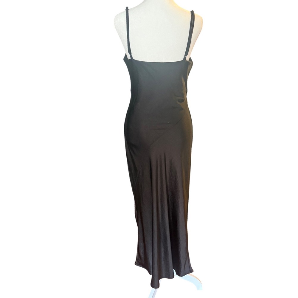 Oak + Fort Black Satin V-Neck Midi Slip Dress luxury high end money Medium - Picture 9 of 15